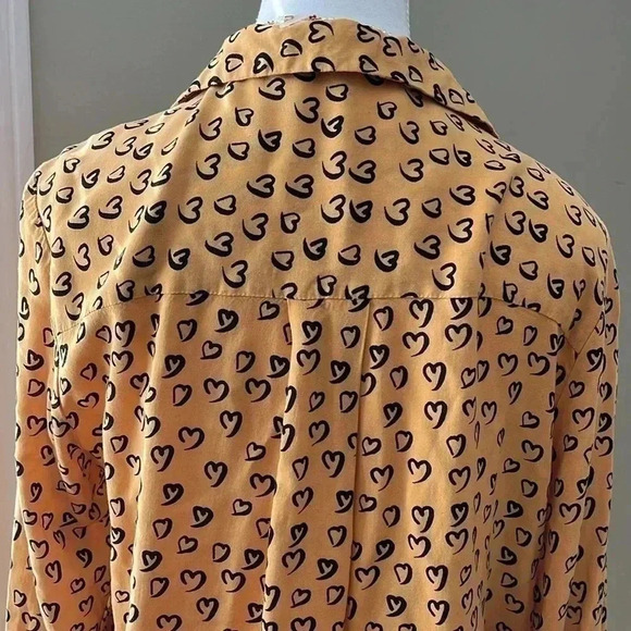 ❤️2/$30❤️[M]Velvet Heart Yellow Button Down  Rayon Heart patterns L/S Shirt - Picture 10 of 15